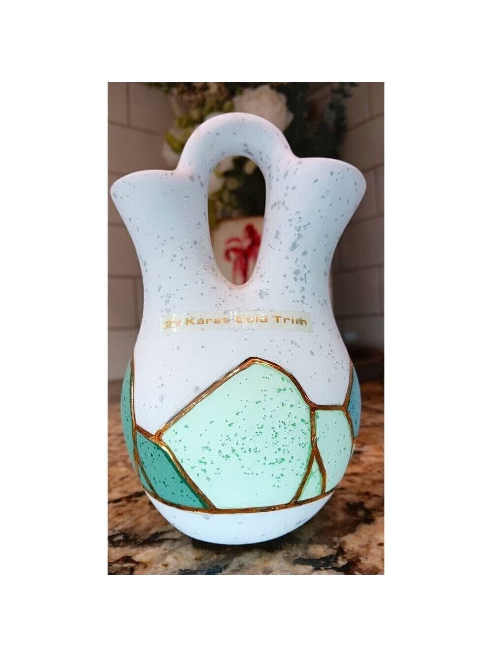 2 Spout Vase Ceramic Native Wedding Ceremonies Stile Signed Mesa 22k Gold